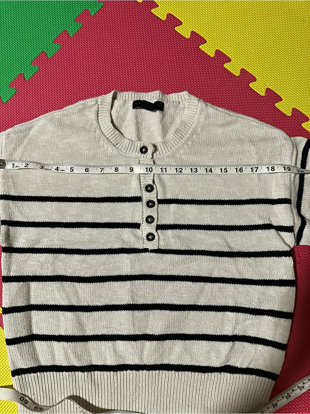 Splendid Cream Striped Henley Sweater with Navy Lines - Picture 4 of 8